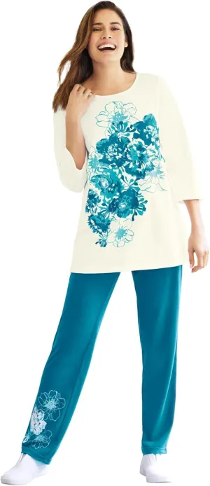 Woman Within Plus Size Floral Tee and Pant Set