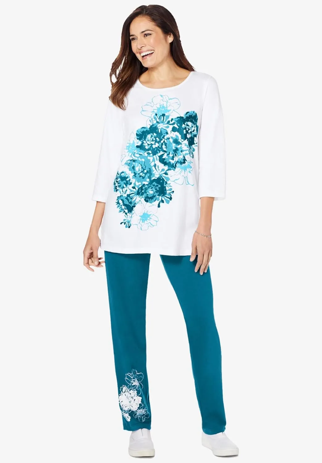 Woman Within Plus Size Floral Tee and Pant Set