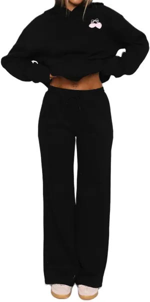 Women 2 Piece Outfits Bow Print Long Sleeve Oversized Sweatshirt Hoodies Baggy Wide Leg Sweatpants Fall Sweatsuits