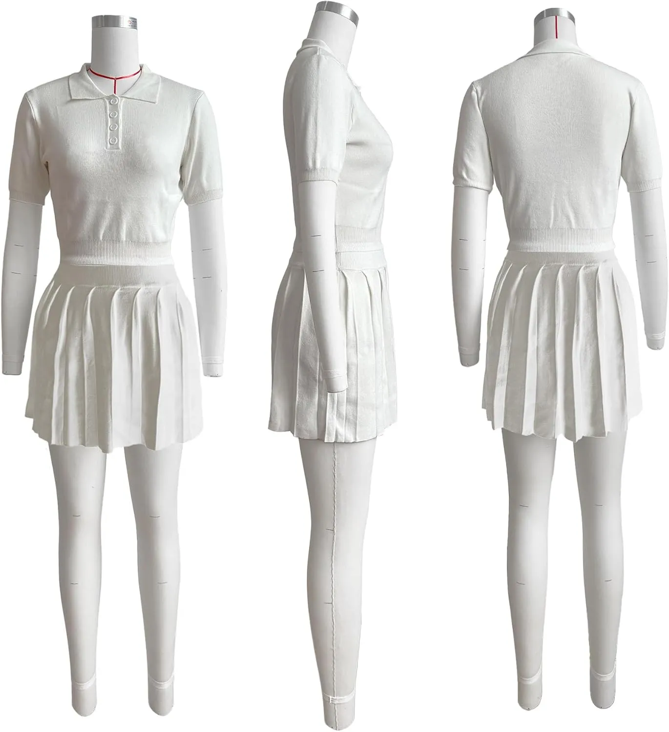 Women 2 Piece Workout Sets Golf Short Sleeve Crop Tops High Waist Pleated Tennis Skirt Set Athletic Outfits