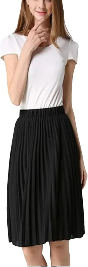 Women Chiffon Pleated Skirt Women Vintage High Waist Skirts Womens Summer Midi Skirt