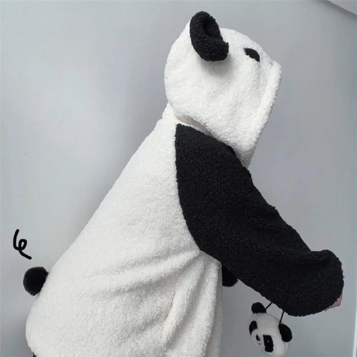 Women Girl Kawaii Panda Ear Sherpa Hoodie Cute Preppy Sweatshirt with Pocket Tailed Oversize Warm Fleece Fuzzy Tops
