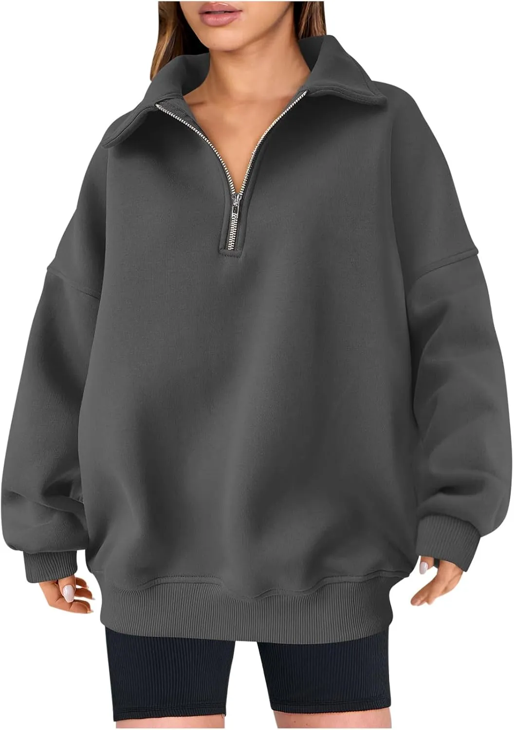 Women Oversized Half Zip Sweatshirt Drop Shoulder Long Sleeves Collar Quarter 1/4 Zipper Pullover Fashion Fall Tops