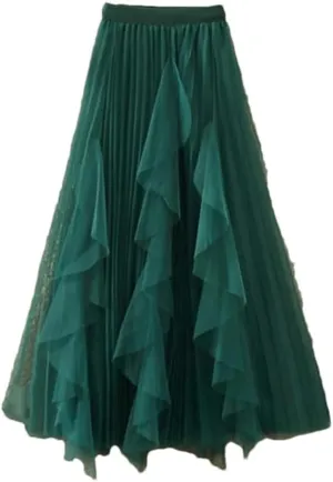 Women Spring Summer Elastic High Waist A-Line Skirt Female Midi Long Mesh Party Skirts