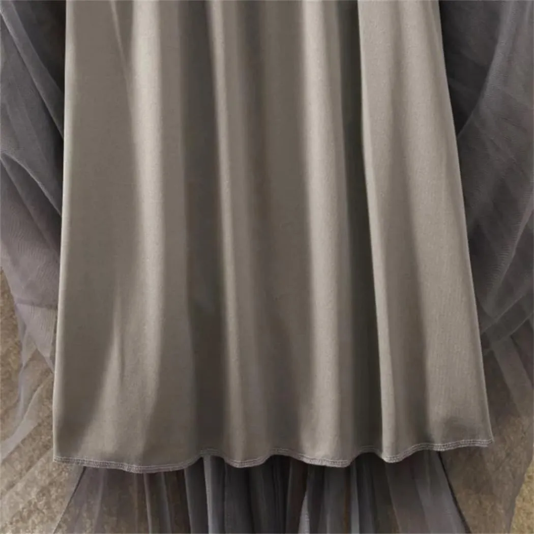 Women Spring Summer Elastic High Waist A-Line Skirt Female Midi Long Mesh Party Skirts