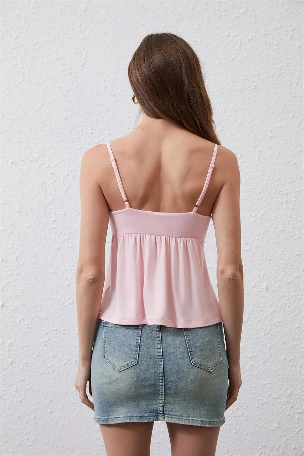 Women Square Neck Ruched Peplum Crop Cami Top Adjustable Spaghetti Strap Ruffled Hem Solid Sexy Cropped Tank Tops