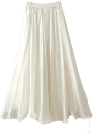 Women Summer Chiffon Midi Skirt Double Layer A-Line Skirt High Waist Ruffles Skirts