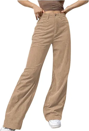 Women Y2K Corduroy Loose Pants High Waist Vintage Straight Leg Baggy Trousers Casual Hipster Streetwear