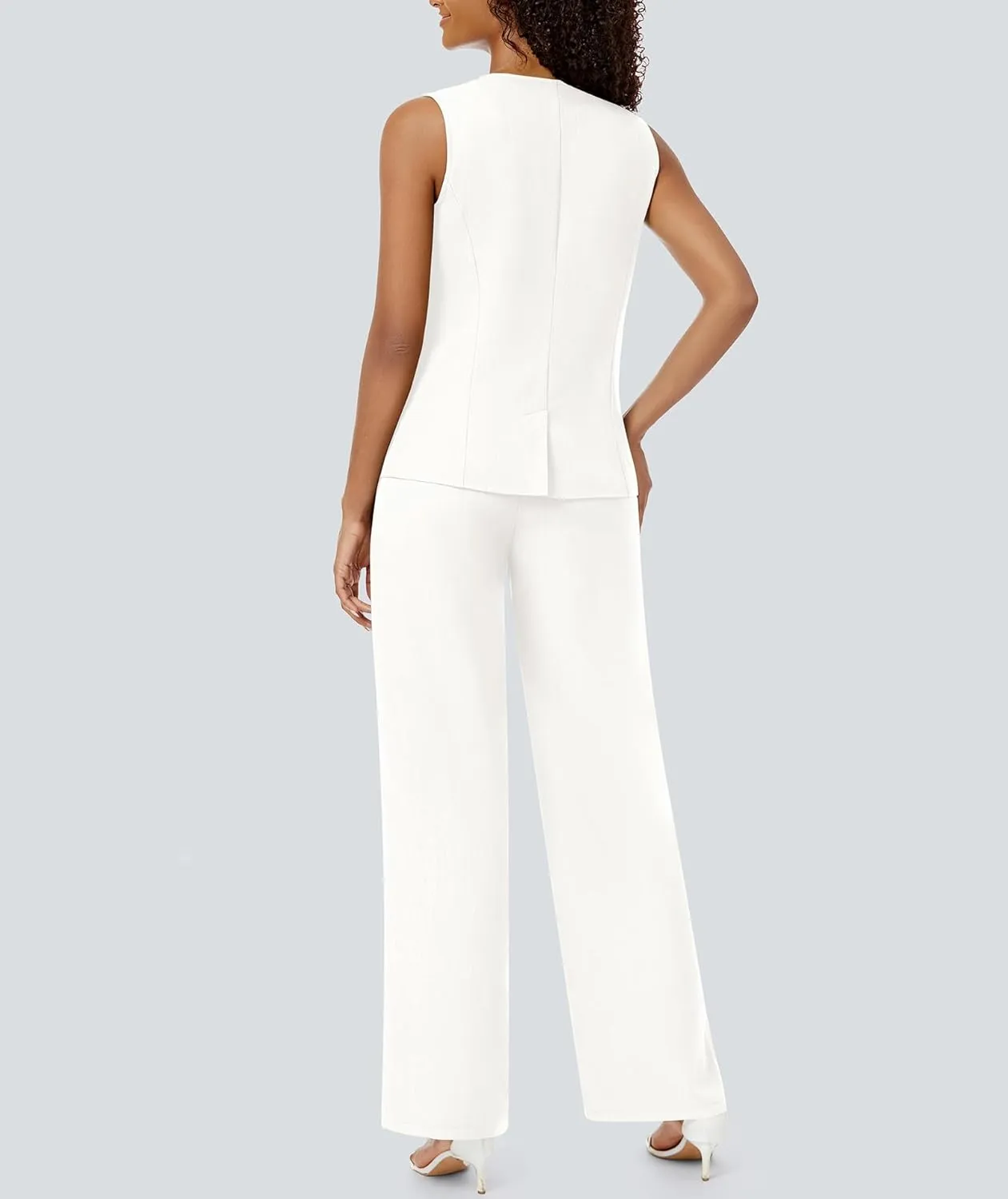 Women's 2 Piece Blazer Outfits Sleeveless Crewneck Vest Wide Leg Pantsuit 2025 Dressy Casual Work Sets