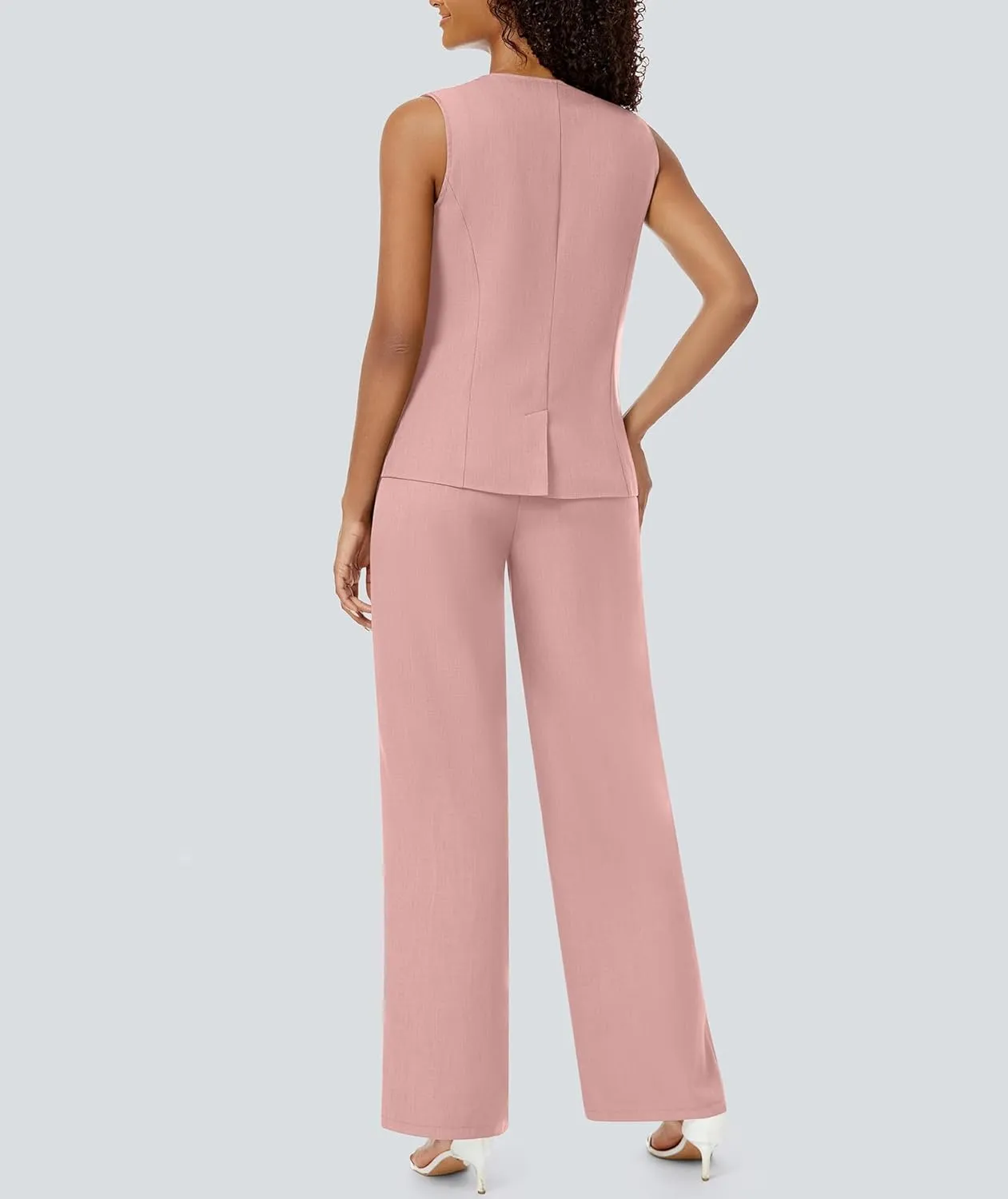 Women's 2 Piece Blazer Outfits Sleeveless Crewneck Vest Wide Leg Pantsuit 2025 Dressy Casual Work Sets