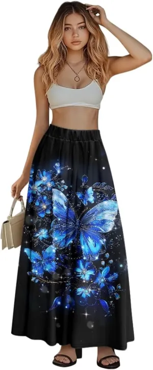 Women's 2025 Summer Women's High Waist A Line Maxi Skirt for Women Trendy Hem Trendy Long Skirt