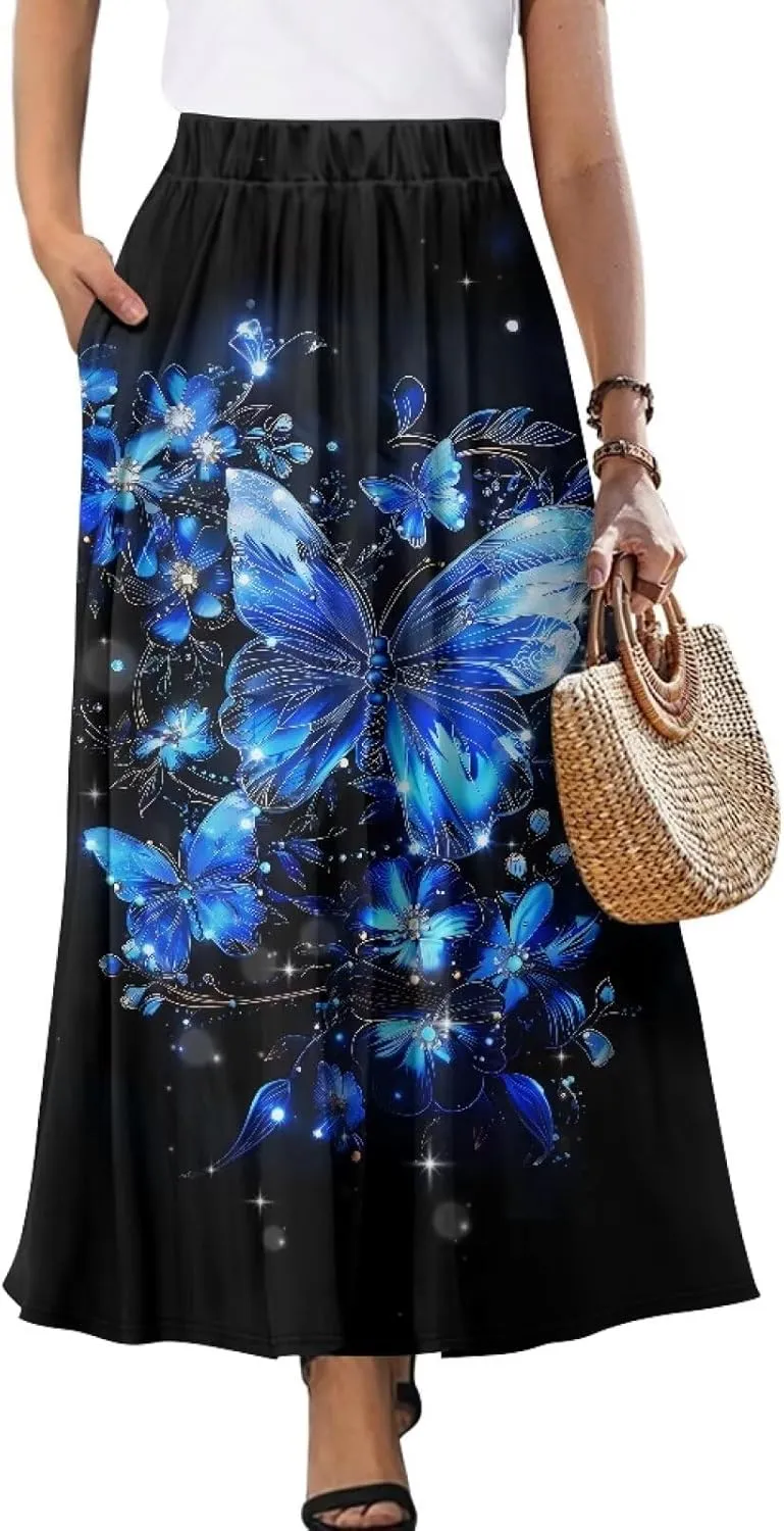 Women's 2025 Summer Women's High Waist A Line Maxi Skirt for Women Trendy Hem Trendy Long Skirt