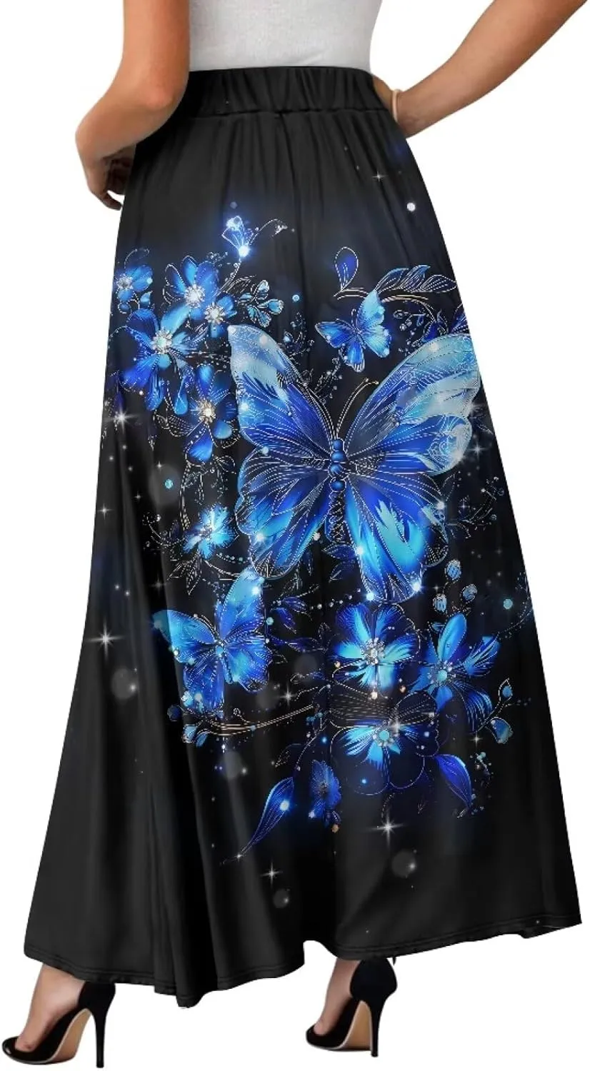 Women's 2025 Summer Women's High Waist A Line Maxi Skirt for Women Trendy Hem Trendy Long Skirt