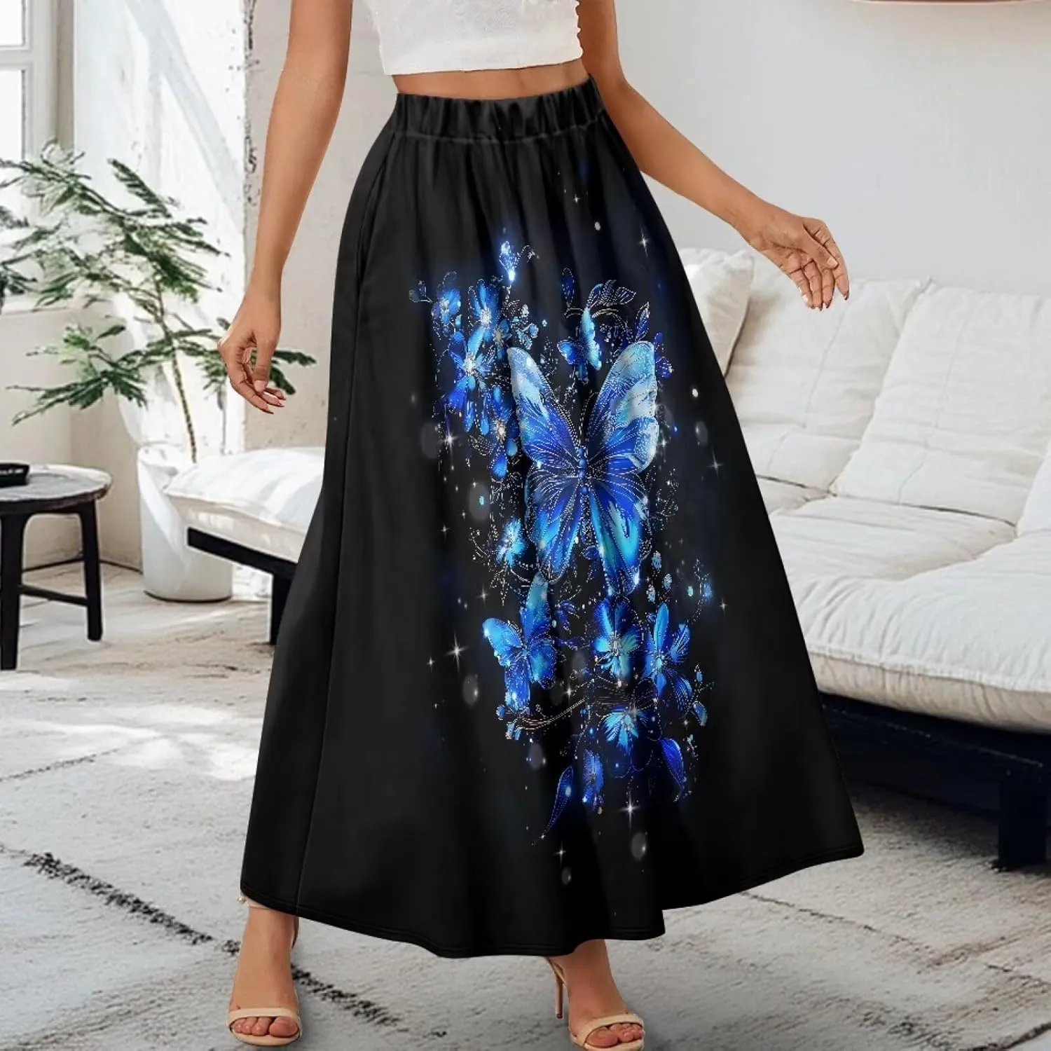 Women's 2025 Summer Women's High Waist A Line Maxi Skirt for Women Trendy Hem Trendy Long Skirt