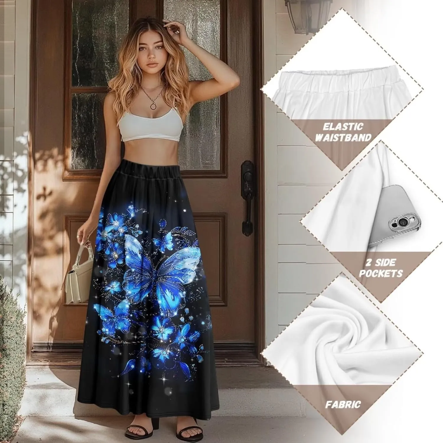 Women's 2025 Summer Women's High Waist A Line Maxi Skirt for Women Trendy Hem Trendy Long Skirt