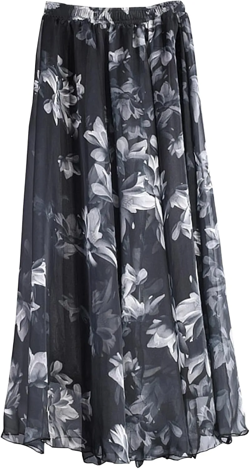 Women's Boho Maxi Skirt Floral Skirt Summer Long Skirts Chiffon Skirt Women Casual Beach Long Skirt