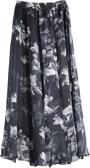 Women's Boho Maxi Skirt Floral Skirt Summer Long Skirts Chiffon Skirt Women Casual Beach Long Skirt