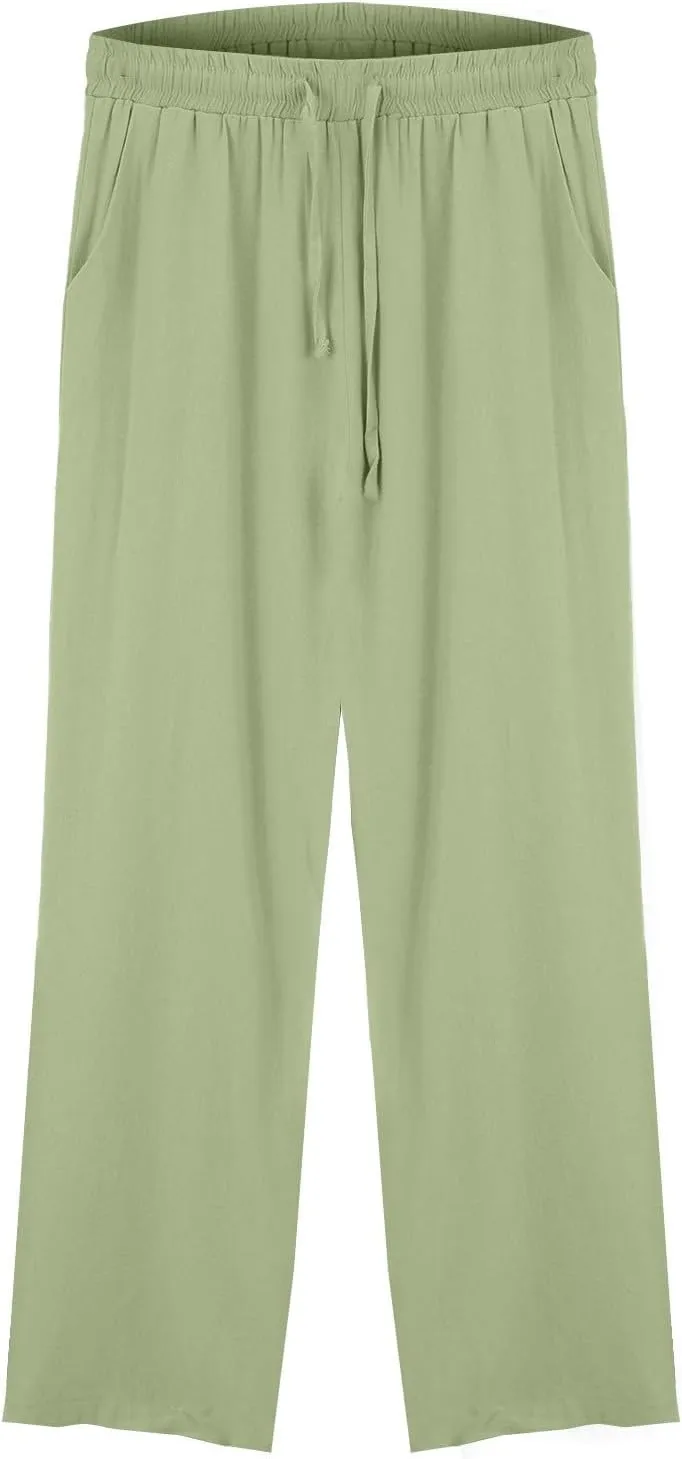 Womens Cotton Linen Pants High Waist Wide Leg Palazzo Pants 2025 Summer Casual Loose Flowy Beach Trousers Outfits