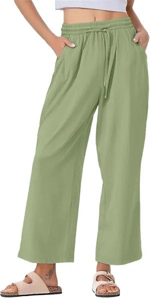 Womens Cotton Linen Pants High Waist Wide Leg Palazzo Pants 2025 Summer Casual Loose Flowy Beach Trousers Outfits