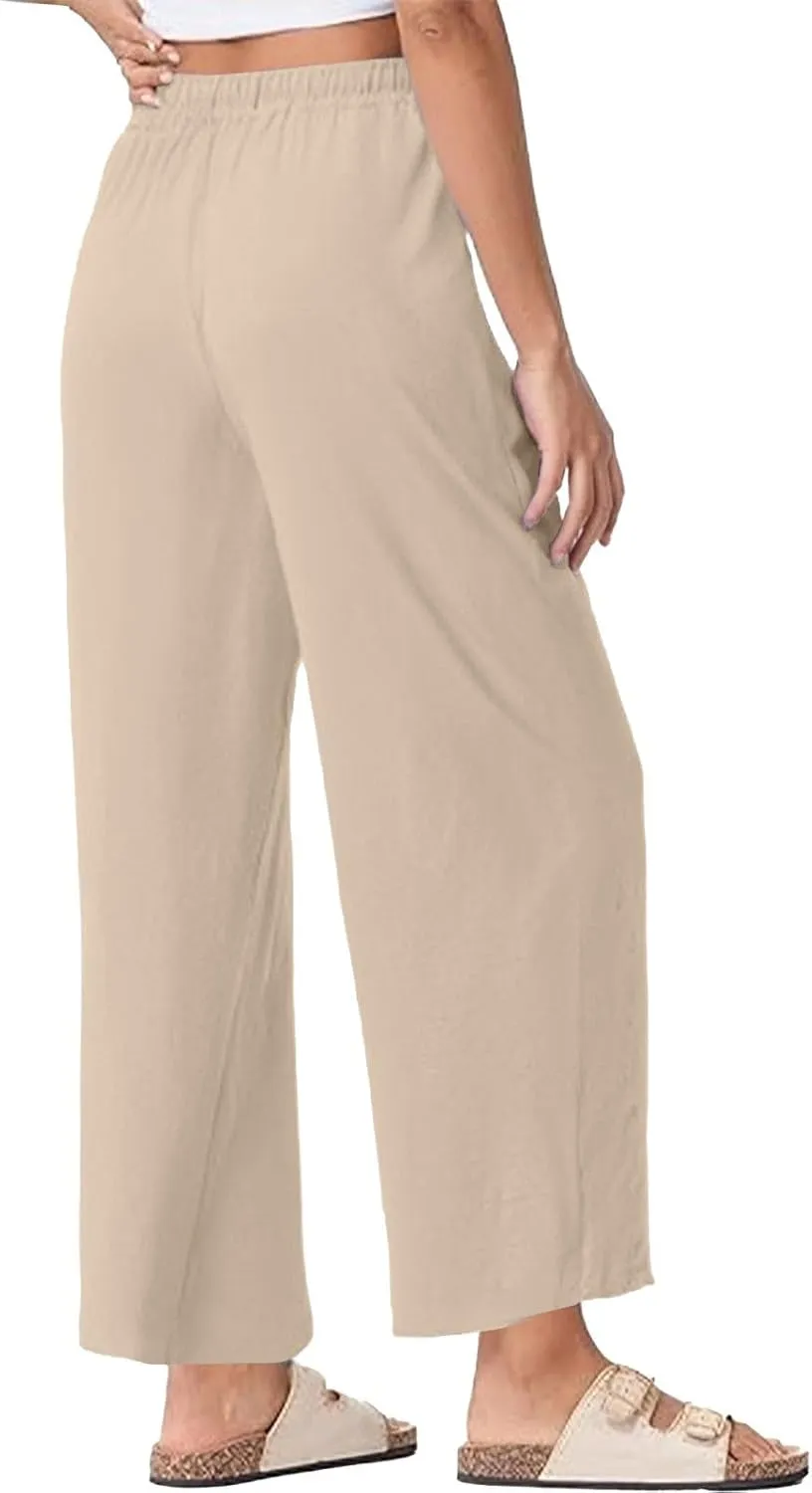 Womens Cotton Linen Pants High Waist Wide Leg Palazzo Pants 2025 Summer Casual Loose Flowy Beach Trousers Outfits