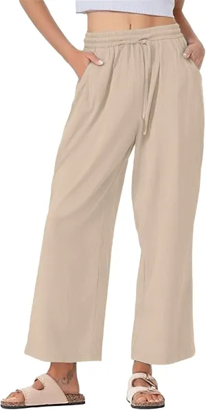 Womens Cotton Linen Pants High Waist Wide Leg Palazzo Pants 2025 Summer Casual Loose Flowy Beach Trousers Outfits