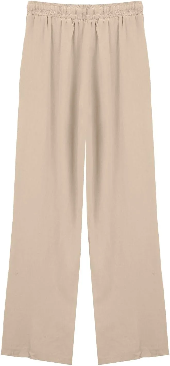 Womens Cotton Linen Pants High Waist Wide Leg Palazzo Pants 2025 Summer Casual Loose Flowy Beach Trousers Outfits
