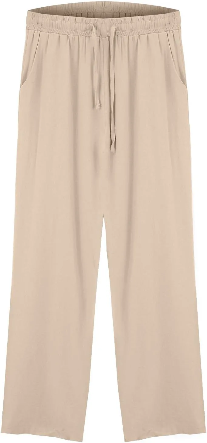 Womens Cotton Linen Pants High Waist Wide Leg Palazzo Pants 2025 Summer Casual Loose Flowy Beach Trousers Outfits