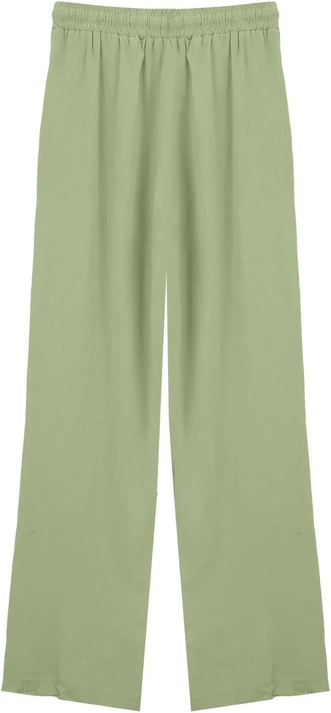 Womens Cotton Linen Pants High Waist Wide Leg Palazzo Pants 2025 Summer Casual Loose Flowy Beach Trousers Outfits