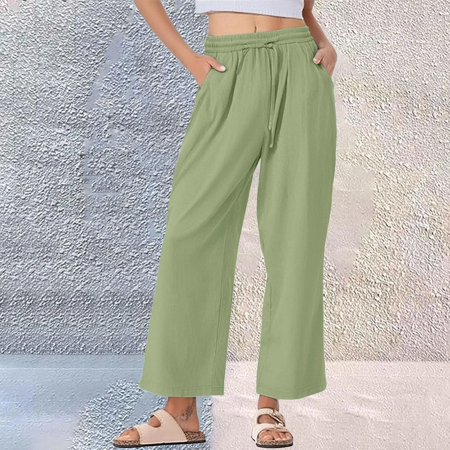 Womens Cotton Linen Pants High Waist Wide Leg Palazzo Pants 2025 Summer Casual Loose Flowy Beach Trousers Outfits