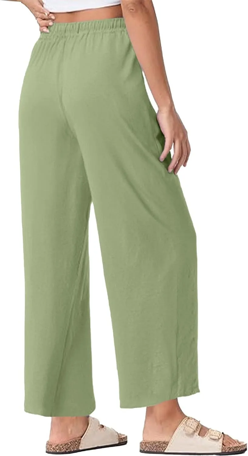 Womens Cotton Linen Pants High Waist Wide Leg Palazzo Pants 2025 Summer Casual Loose Flowy Beach Trousers Outfits