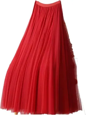 Women's Fashion Spring Summer High-Waisted Slim Pleated Skirt Solid Color Mesh Skirt Ladies Loose Long Skirts