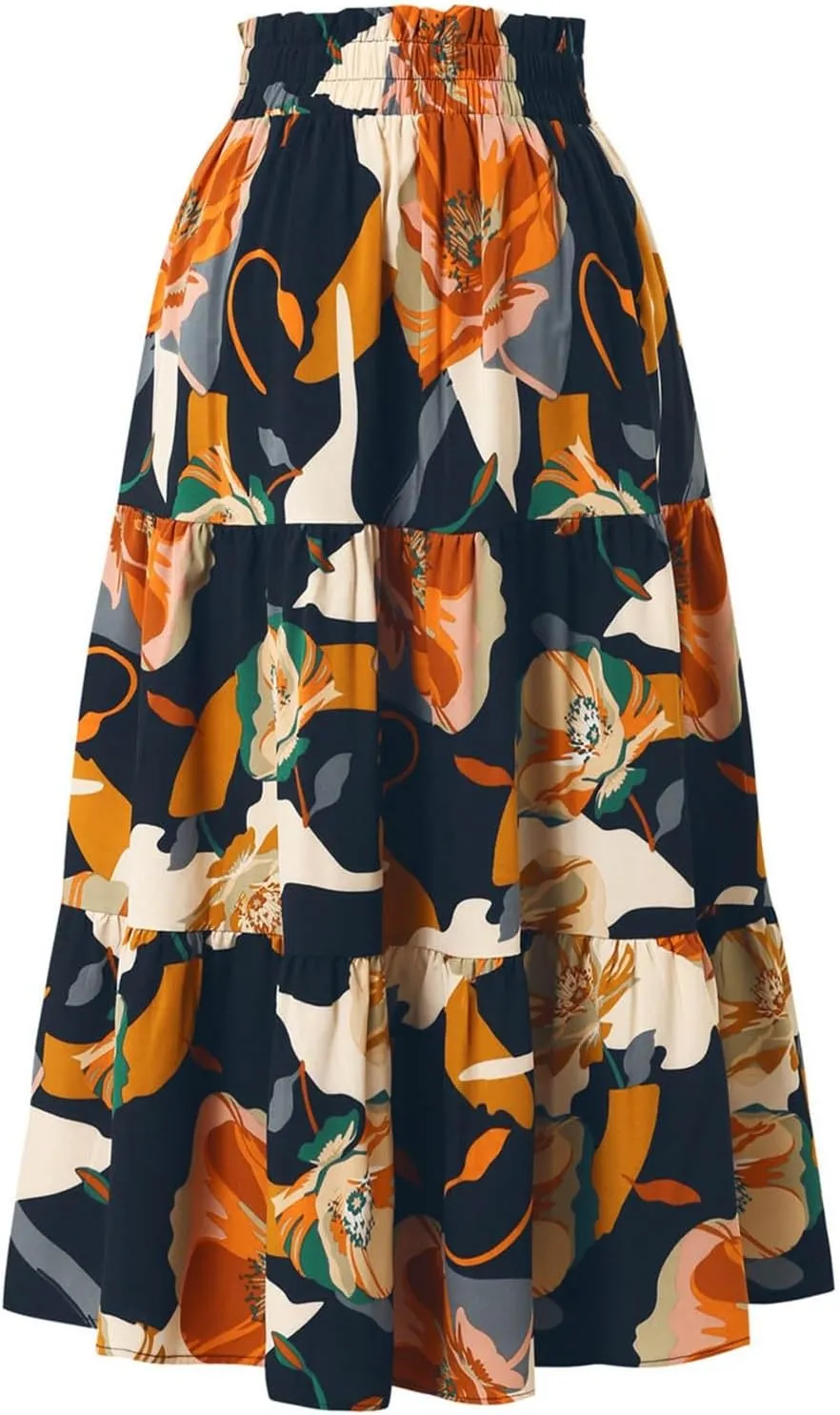 Women's Floral Print Midi Maxi Skirts 2025 Summer Casual Aline Elastic High Waist Pleated Flowy Long Skirt