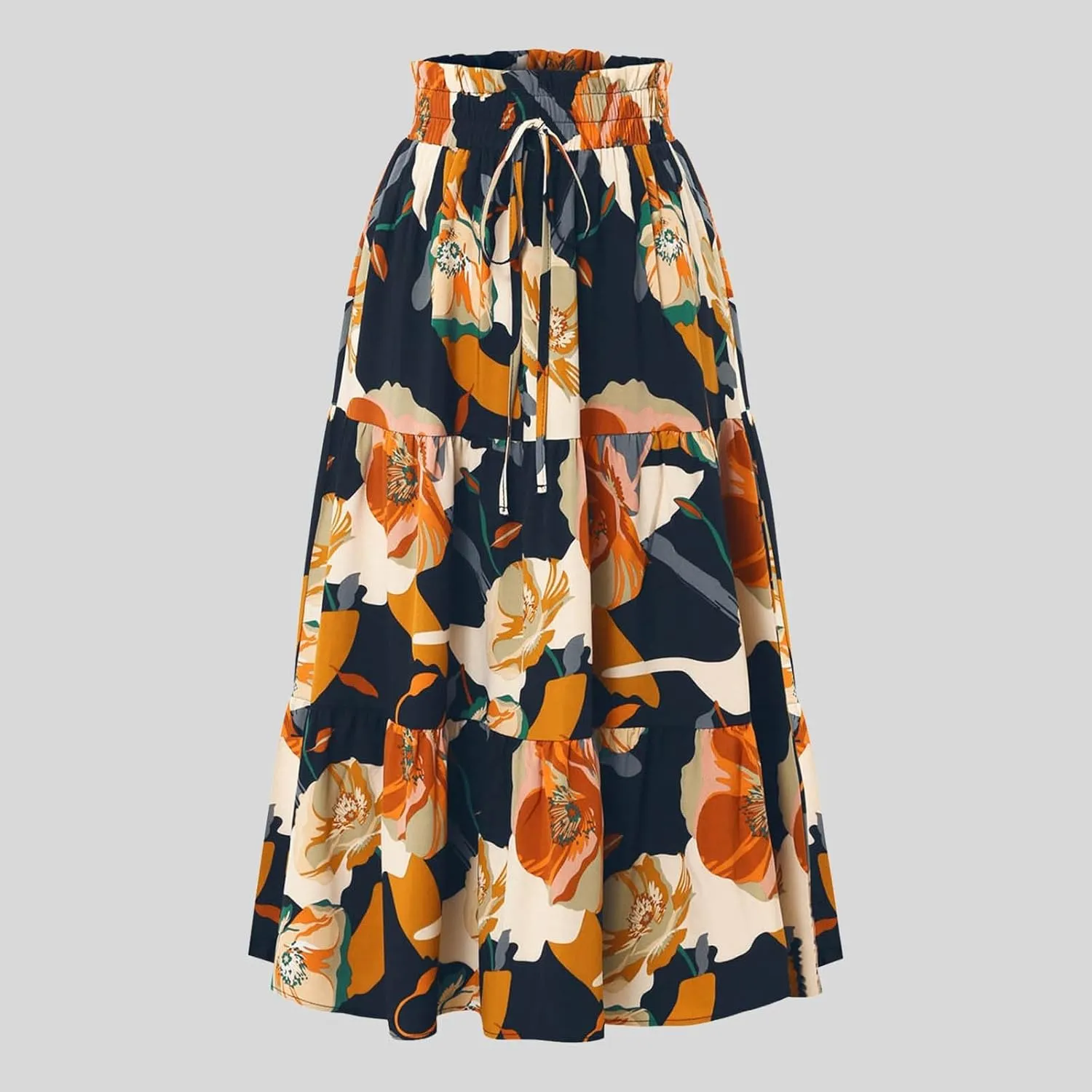 Women's Floral Print Midi Maxi Skirts 2025 Summer Casual Aline Elastic High Waist Pleated Flowy Long Skirt
