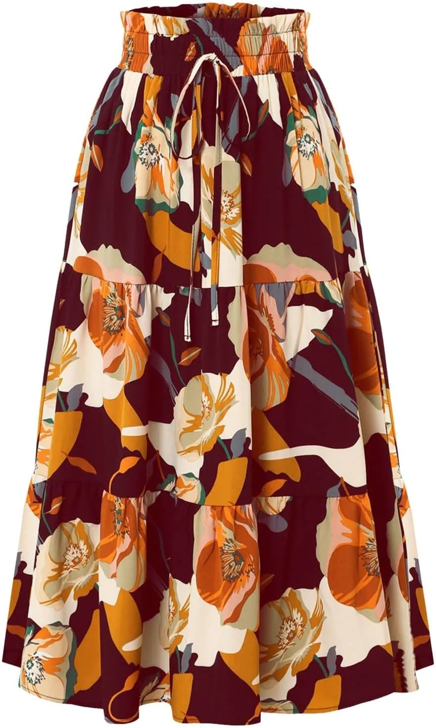 Women's Floral Print Midi Maxi Skirts 2025 Summer Casual Aline Elastic High Waist Pleated Flowy Long Skirt