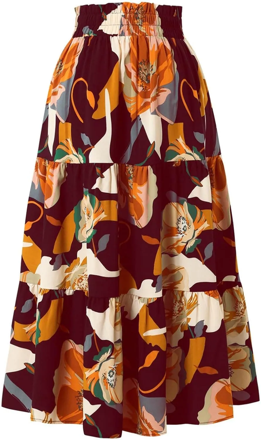 Women's Floral Print Midi Maxi Skirts 2025 Summer Casual Aline Elastic High Waist Pleated Flowy Long Skirt