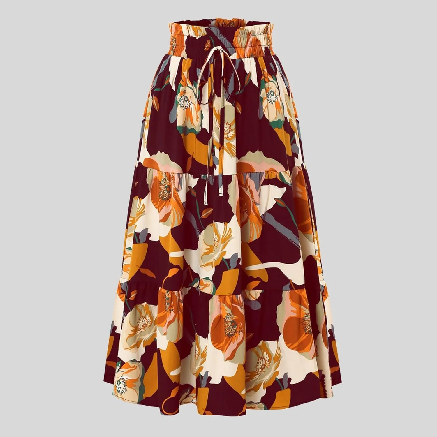 Women's Floral Print Midi Maxi Skirts 2025 Summer Casual Aline Elastic High Waist Pleated Flowy Long Skirt