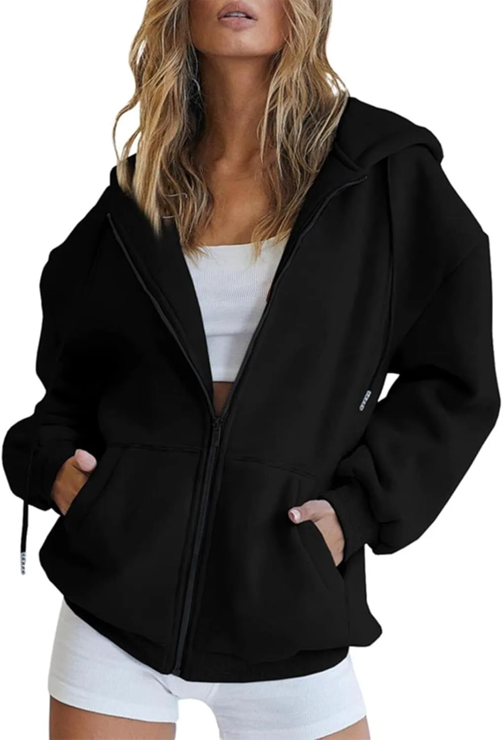 Womens Hoodie Y2K Zip Up Long Sleeve Oversized Sweatshirts Fleece Workout Jacket Pockets 2024 Fall Outfits Trendy Tops