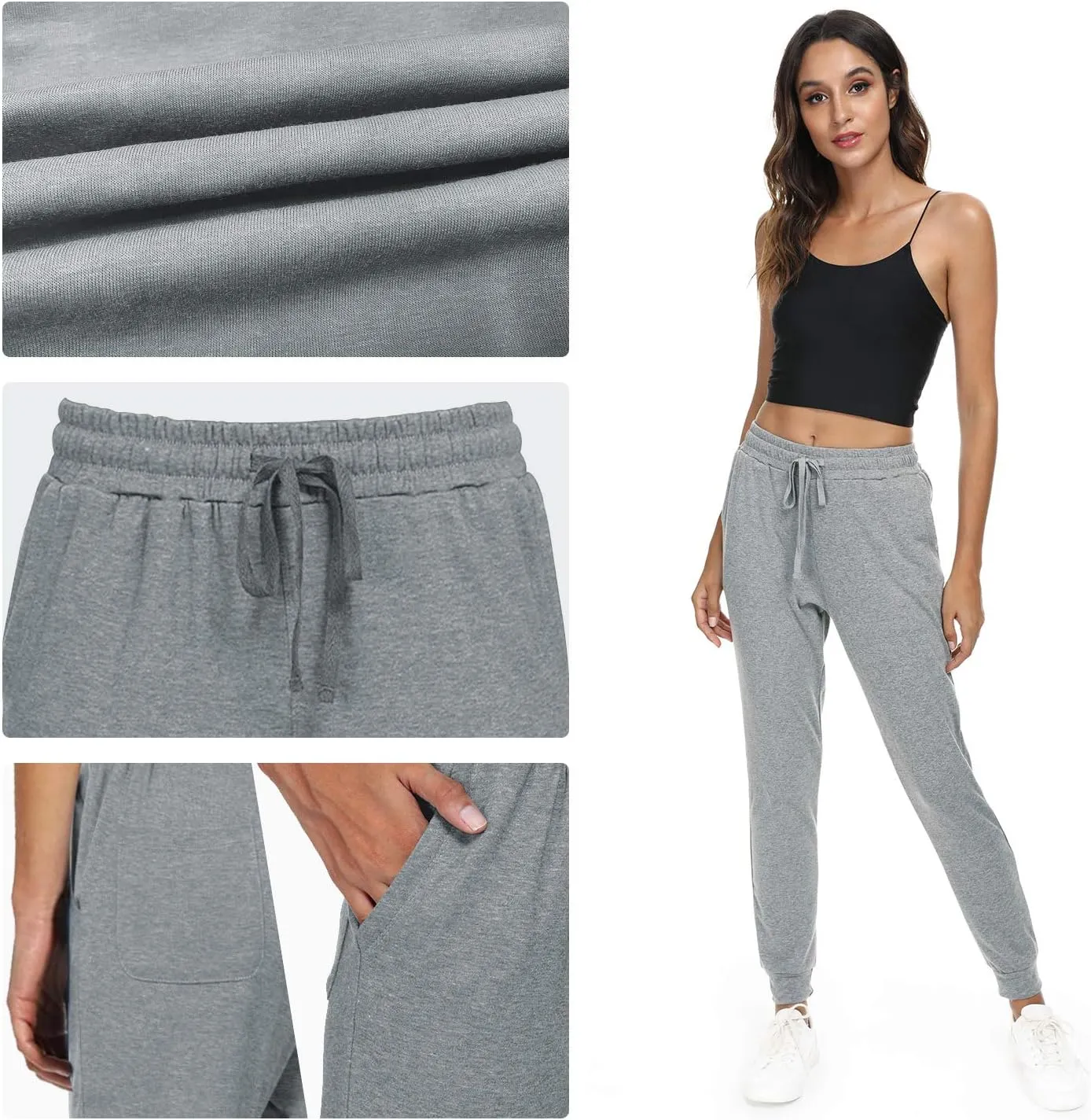 Women's Joggers Pants Active Sweatpants Cotton Tapered Workout Yoga Lounge Track Pants with Pockets