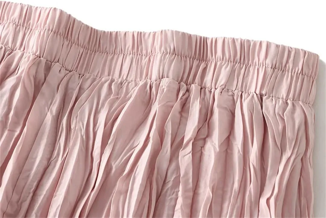 Women's Light Irregular Pleated A-Line Skirt Spring High Waist Solid Color Loose Skirts