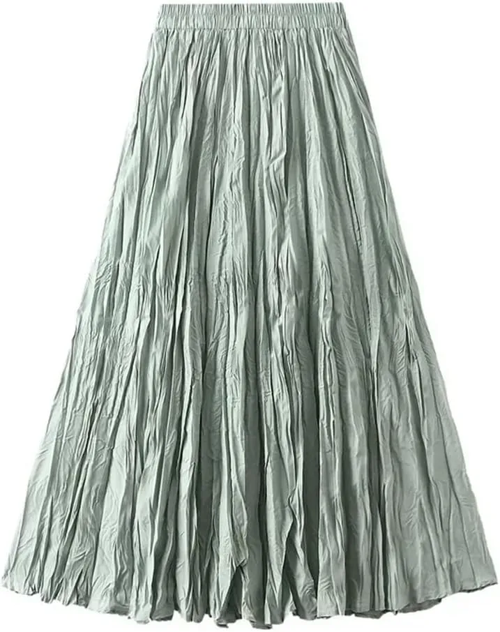 Women's Light Irregular Pleated A-Line Skirt Spring High Waist Solid Color Loose Skirts