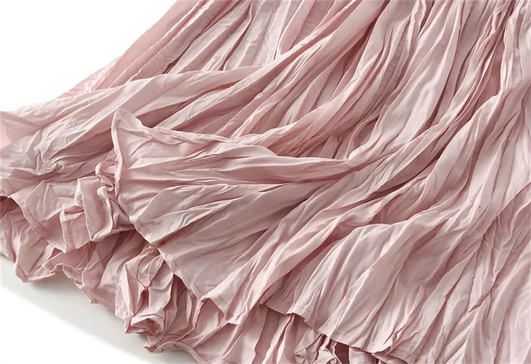 Women's Light Irregular Pleated A-Line Skirt Spring High Waist Solid Color Loose Skirts