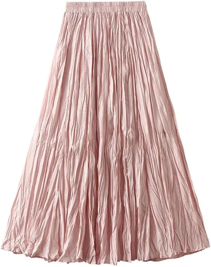 Women's Light Irregular Pleated A-Line Skirt Spring High Waist Solid Color Loose Skirts
