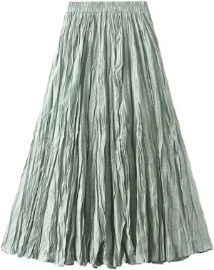 Women's Light Irregular Pleated A-Line Skirt Spring High Waist Solid Color Loose Skirts