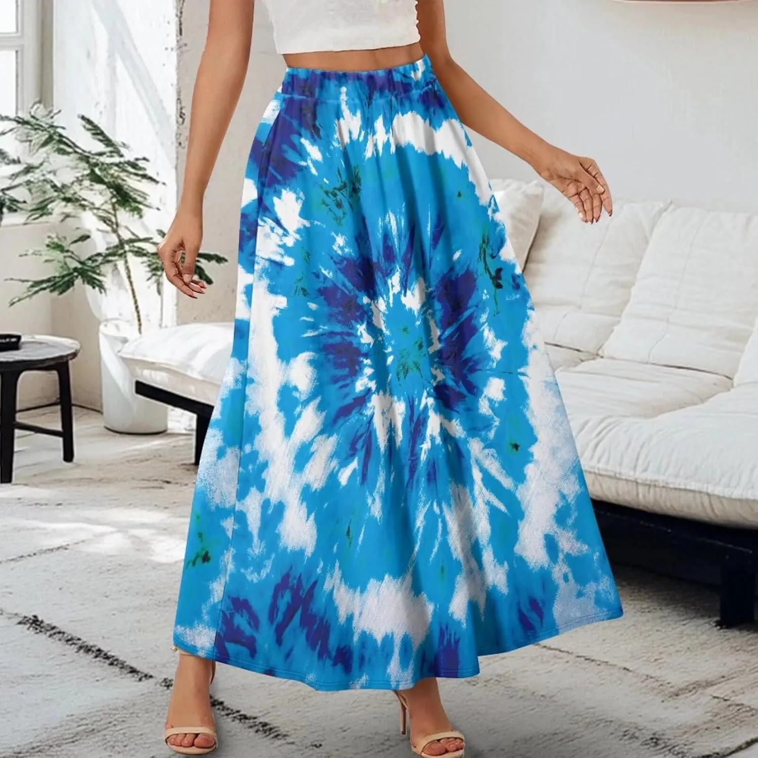 Women's Long High Waist A Line Skirt with Pockets for Women Trendy Hem Women's Long High Waist