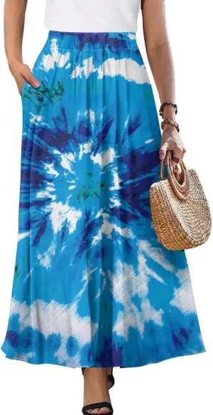 Women's Long High Waist A Line Skirt with Pockets for Women Trendy Hem Women's Long High Waist