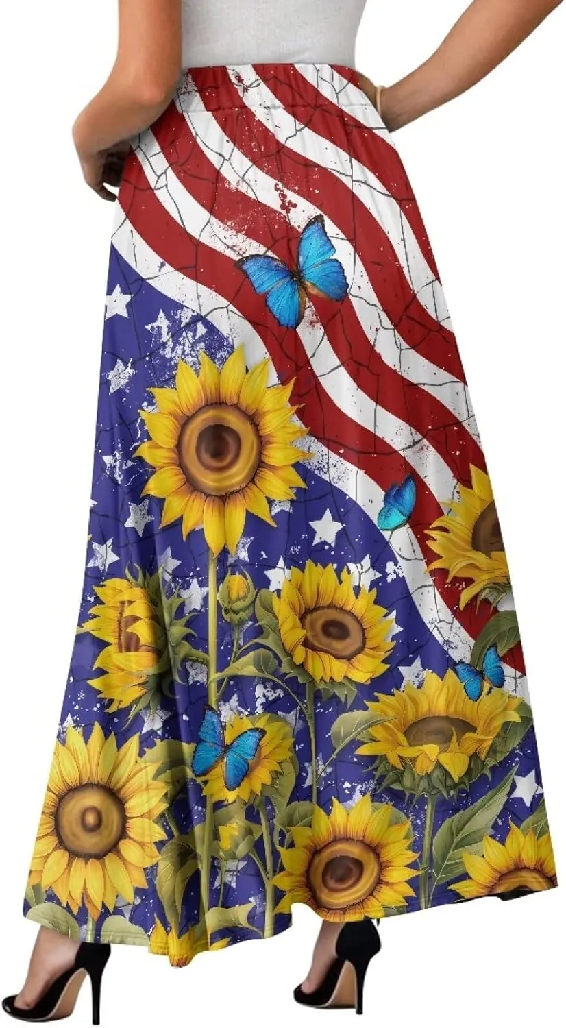 Women's Maxi High Waist Pleated Skirt Casual Long Skirts Flowy Swing Party Skirt with Pockets Ankle Length