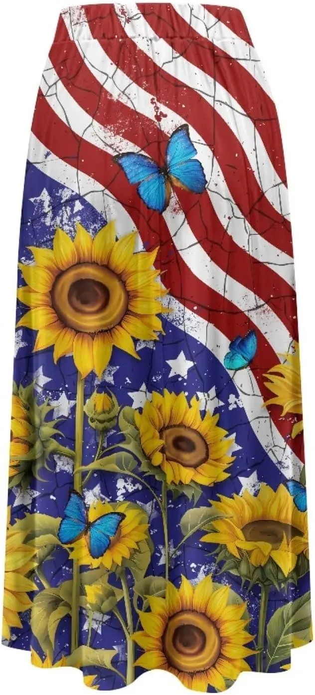 Women's Maxi High Waist Pleated Skirt Casual Long Skirts Flowy Swing Party Skirt with Pockets Ankle Length