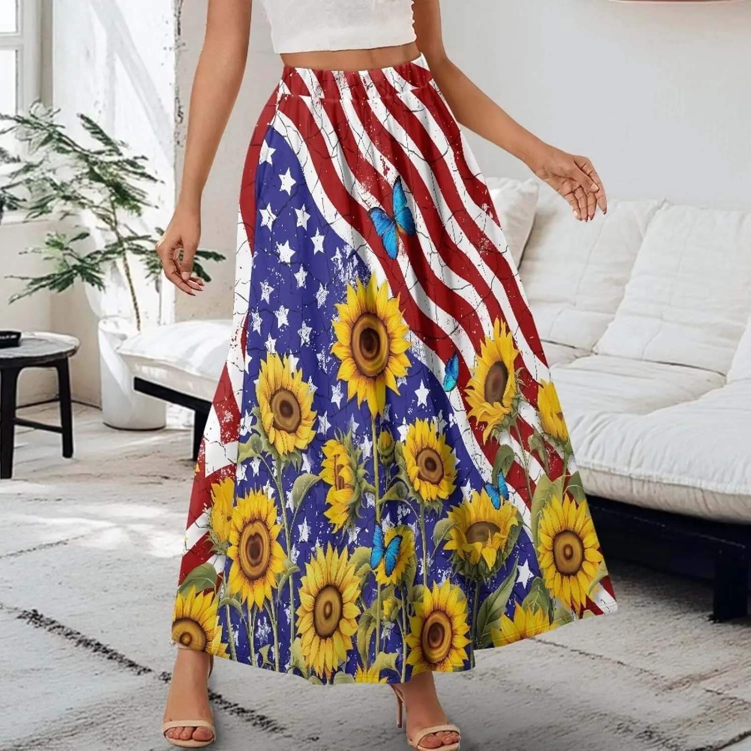 Women's Maxi High Waist Pleated Skirt Casual Long Skirts Flowy Swing Party Skirt with Pockets Ankle Length