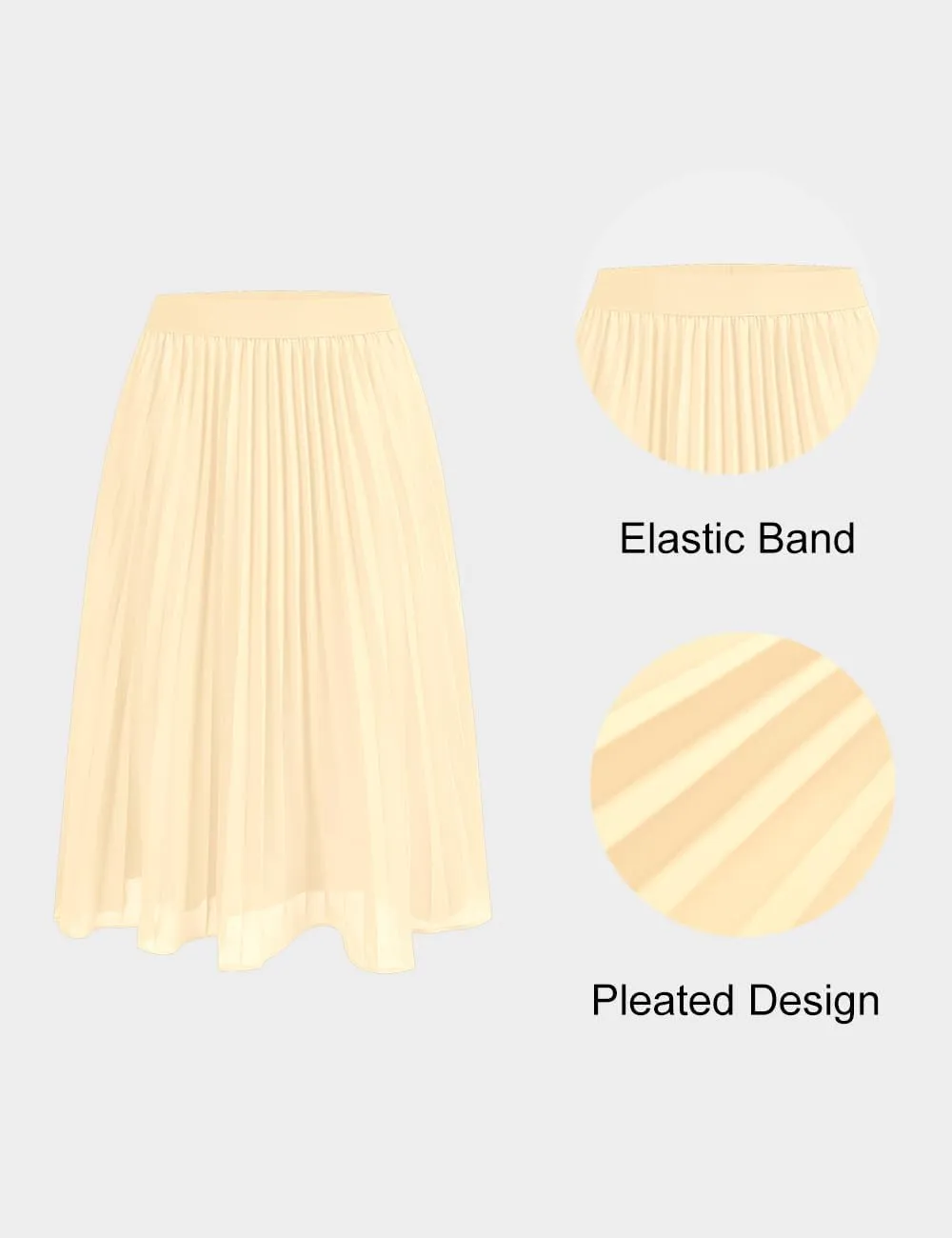 Women's Midi Skirt Elastic High Waist Pleated Skirt Knee Length Swing A-Line Casual Flowy Skirts 2025