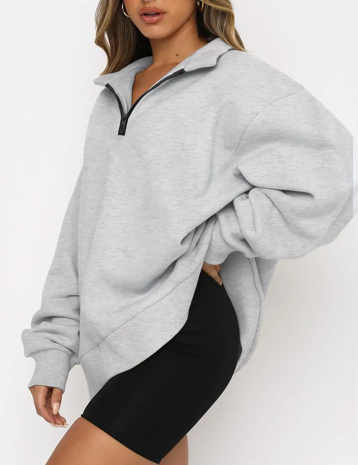 Womens Oversized Christmas Sweatshirt Half Zip Pullover Long Sleeve Quarter Zip Tops Teen Girls Fall Fashion 2024 Y2K Clothes